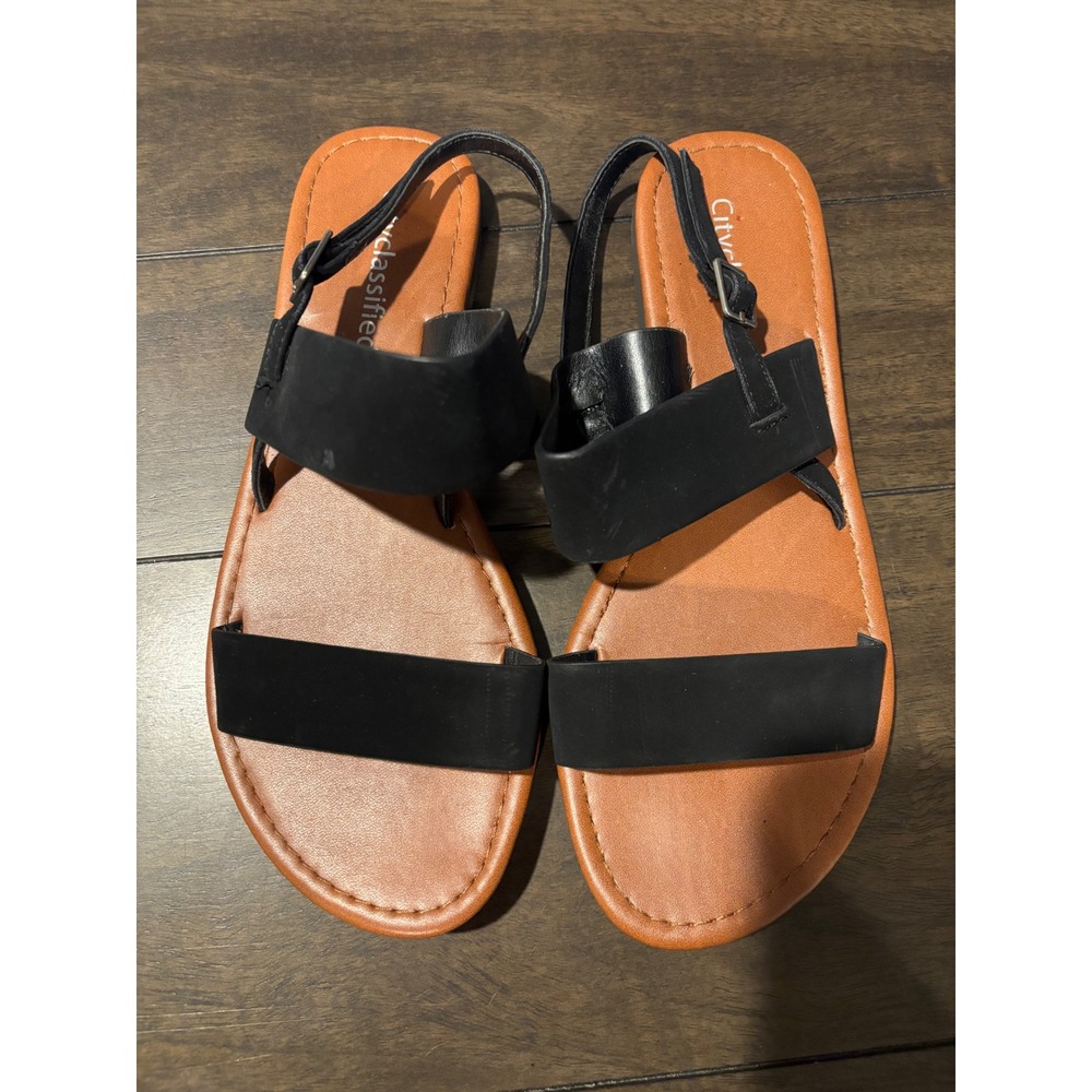 Cityclassified Womens Black Tan Flat Slingback Sandals Size 6 Minimalist Summer
